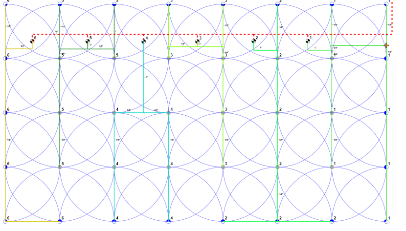 Overlapping circle grid with numbered nodes