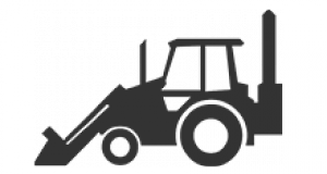 A silhouette of a backhoe on a black background.